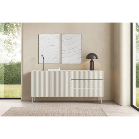 Komoda ryflowana kaszmir z szufladami 177 cm 2-drzwiowa MIGEL